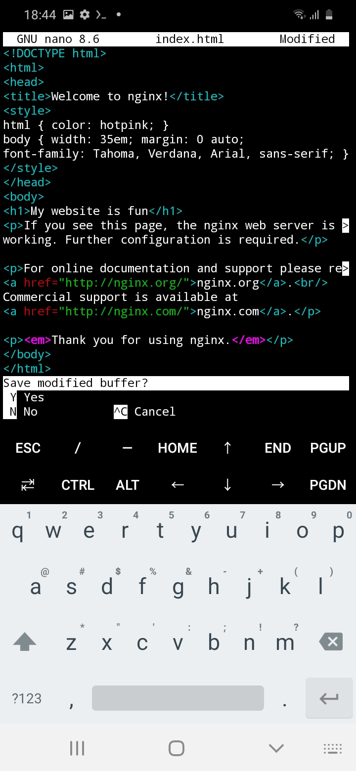 Opslaan door op CTRL + x te drukken