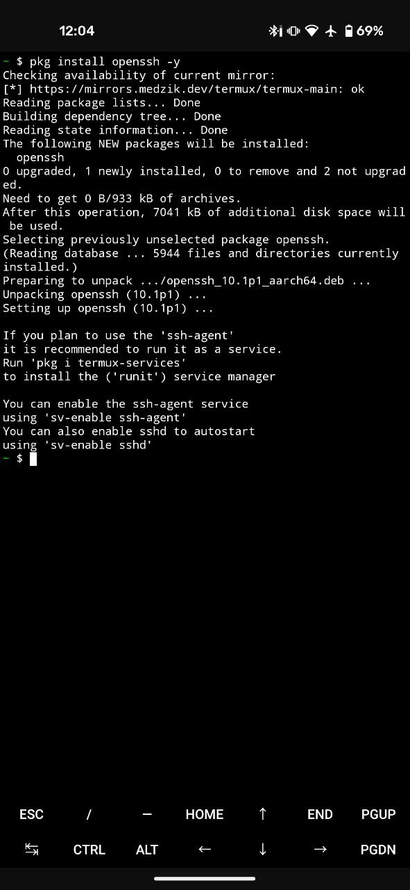 Openssh downloaden in Termux